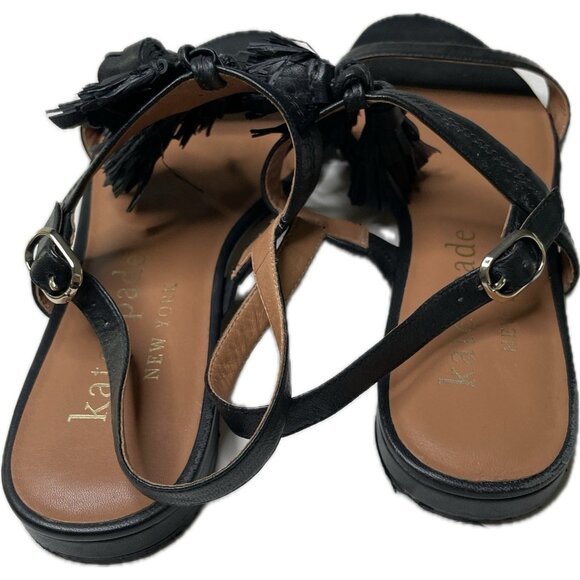 KATE SPADE NEW YORK LA DANSE Black Leather Tassel Flat Ankle Strap Sandals 10B - Picture 8 of 8